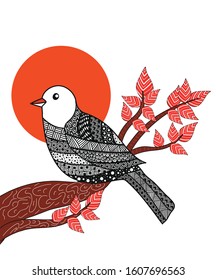 Bird with beautiful zentangle vector doodle art graphic illustration.