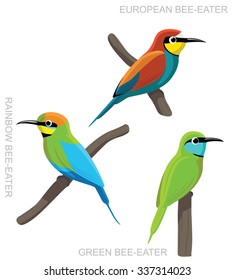 Bird Bee Eater Set Cartoon Vector Illustration