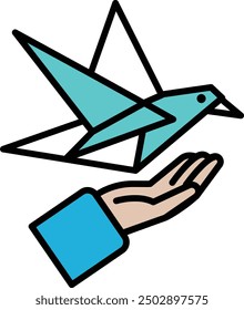 Un pájaro está siendo sostenido en una mano. Concepto de libertad y esperanza