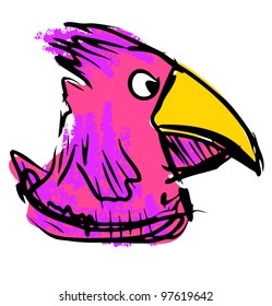 Bird with big beak. Fast drawing sketch vector illustration in funny doodle style