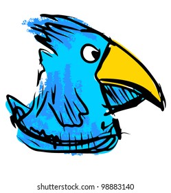 Bird with big beak. Fast drawing sketch vector illustration in funny doodle style