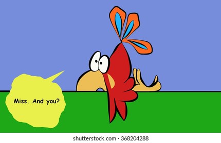 bird with big eyes cartoon fantasy in the supine position