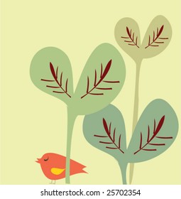 bird and big leaves
