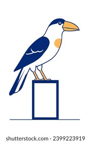 Bird with big yellow beak, flat vector illustration.