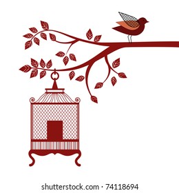 bird birdcage tree branch