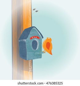 bird and birdhouse card