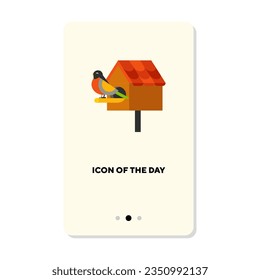 Ave y pajarera de fondo blanco. Colorida ilustración de caricaturas de aves. Concepto de fauna y animales. Elementos de símbolo de ilustración vectorial para diseño web y aplicaciones