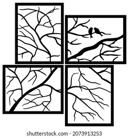 bird birds tree triptih paint monochrome parts decor wall