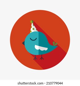 bird with birthday hat flat icon with long shadow,eps10