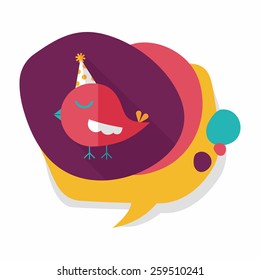 bird with birthday hat flat icon with long shadow,eps10