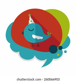 bird with birthday hat flat icon with long shadow,eps10