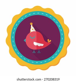 bird with birthday hat flat icon with long shadow,eps10