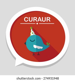 bird with birthday hat flat icon with long shadow,eps10