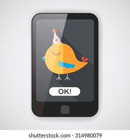 bird with birthday hat flat icon with long shadow,eps10