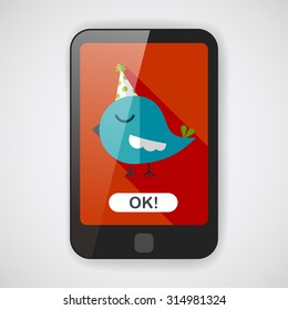 bird with birthday hat flat icon with long shadow,eps10