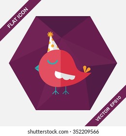 bird with birthday hat flat icon with long shadow,eps10