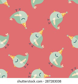 bird with birthday hat flat icon,eps10 seamless pattern background