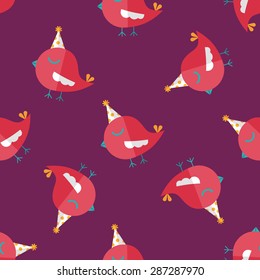 bird with birthday hat flat icon,eps10 seamless pattern background