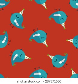 bird with birthday hat flat icon,eps10 seamless pattern background