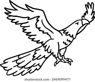 A bird with black beak and feet is flying in the air. The bird is holding a branch in its beak