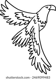 A bird with black beak and feet is flying in the air. The bird is holding a branch in its beak