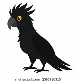 Сartoon bird a black cockatoo parrot. Cute exotic  parrot from Australia. Isolated on white background. Side view. Vector illustration. 