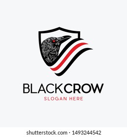 Bird Black Crow Shield Vector Logo