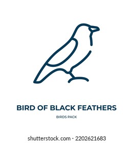 Bird of black feathers icon. Linear vector illustration from birds pack collection. Outline bird of black feathers icon vector. Thin line symbol for use on web and mobile apps, logo, print media.