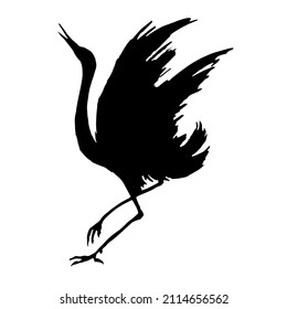 Ave. Ilustración negra con la imagen de un pájaro, abstracción, vector.