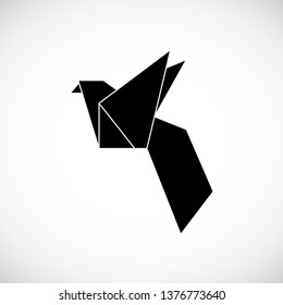 Bird black polygonal vector illustration on white background. Contour for tattoo, logo, emblem and design element.