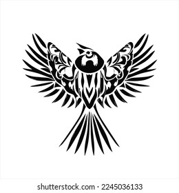 Bird black sign icon. Vector illustration eps . A black and white bird with wings spread out, with a black and white background, on a white background