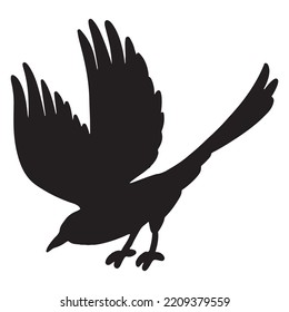 Bird Black Silhouette Cartoon Icon. Wild Flying Bird Vector Drawn Isolated Image. Illustration For Prints, Designs, Cards. Web And Mobile Clipart