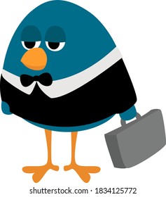 Bird in a black suit, illustration, vector on white background