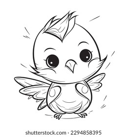 Bird, Black and white coloring pages for kids, simple lines, cartoon style, happy, cute, funny, animal in the world