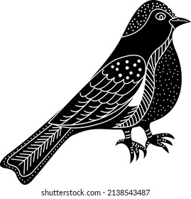 The bird is black and white. Vector graphics.