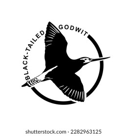 Bird of black-tailed godwit circle logo design. Limosa limosa symbol in minimal style. Godwit bird sign isolated on white background. Vector illustration