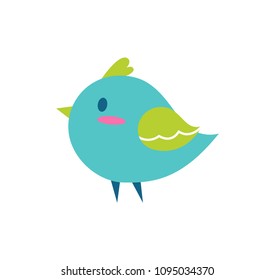 Bird of blue color, green feathers on wings, fowl with beak and claws, feathered living creature vector illustration isolated on white background