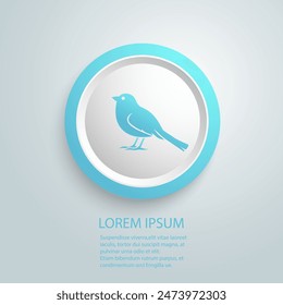 Bird blue icon filled animal illustration in modern style flat vector sign