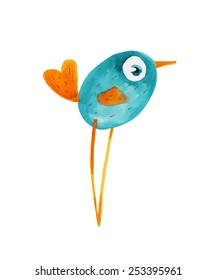 Bird blue orange. Watercolor. Vector