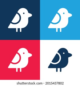Juego de iconos mínimo de cuatro colores azul y rojo pájaro