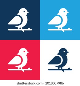 Juego de iconos mínimo de cuatro colores azul y rojo pájaro