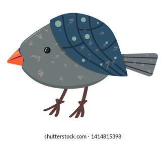 A bird with blue wings, illustration in cartoon style