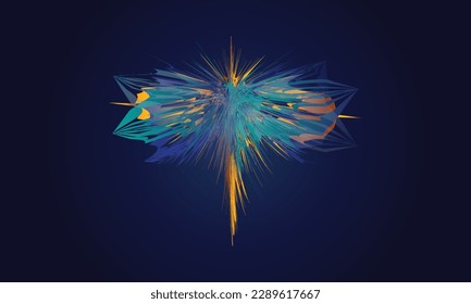 Un pájaro con una pluma azul y amarilla sobre él, colorido arte digital de la mariposa, vector moderno único