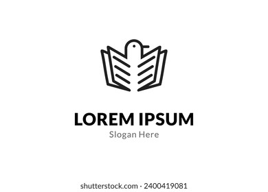 bird with book combination in vector logo design