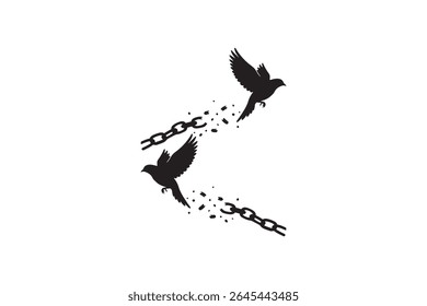 Bird Breaking Chain Silhouette Illustration Freedom Bird Silhouette with Chains