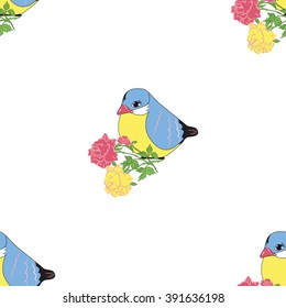 Bird with bright colored pattern a bouquet of roses isolated abstraction vector design on a white background