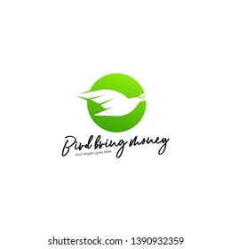 Bird bring money logo template. Green bird logo template. Bird logo concept. Animal logo vector