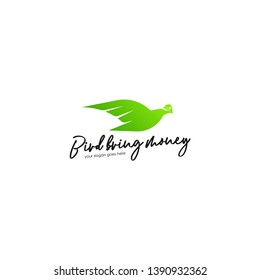 Bird bring money logo template. Green bird logo template. Bird logo concept. Animal logo vector