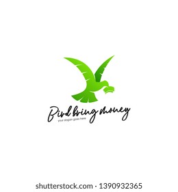 Bird bring money logo template. Green bird logo template. Bird logo concept. Animal logo vector
