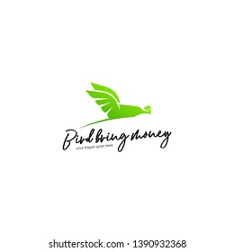 Bird bring money logo template. Green bird logo template. Bird logo concept. Animal logo vector